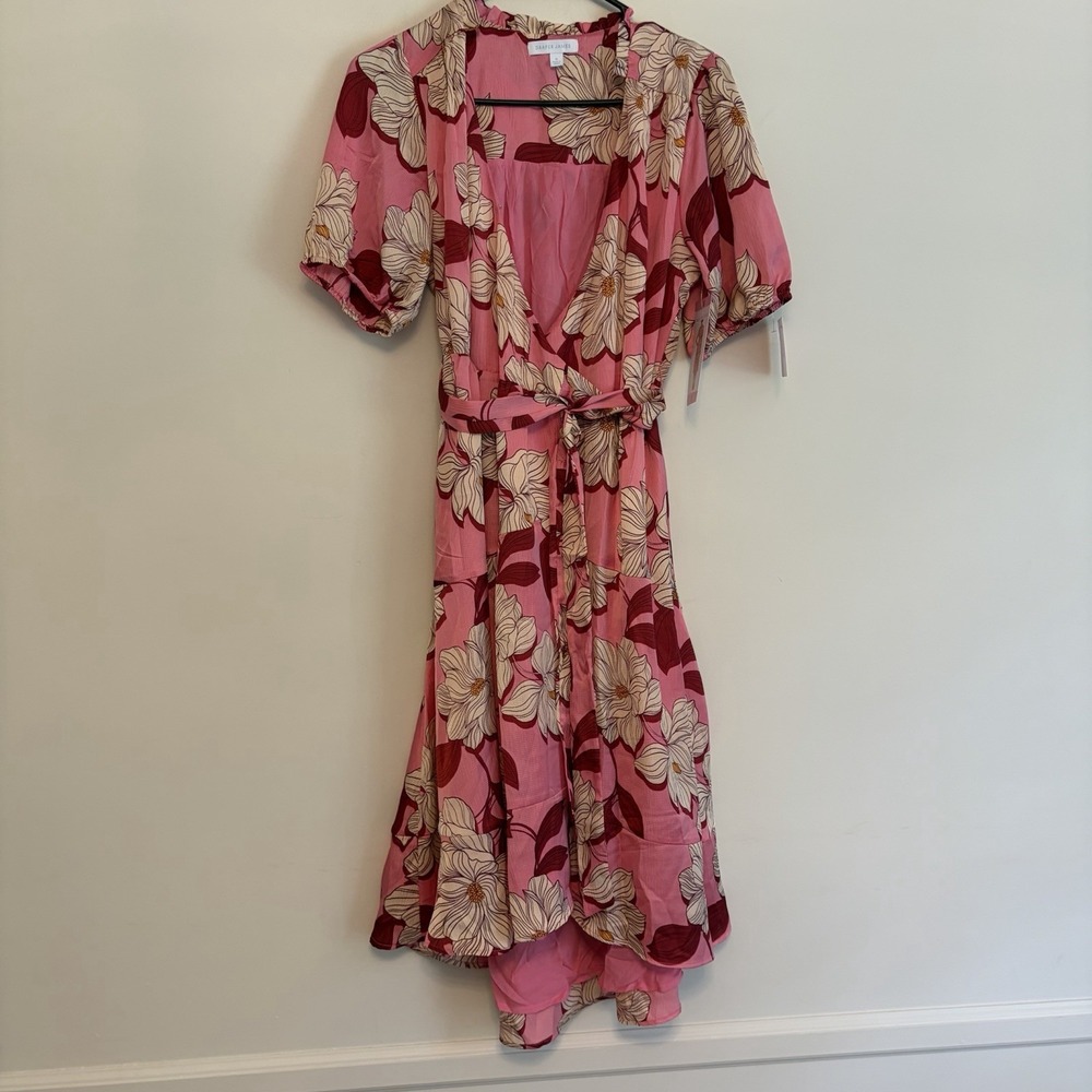 NWT Draper James Small Pink Wrap Midi Pink Floral Dress Brunch Feminine Flowers